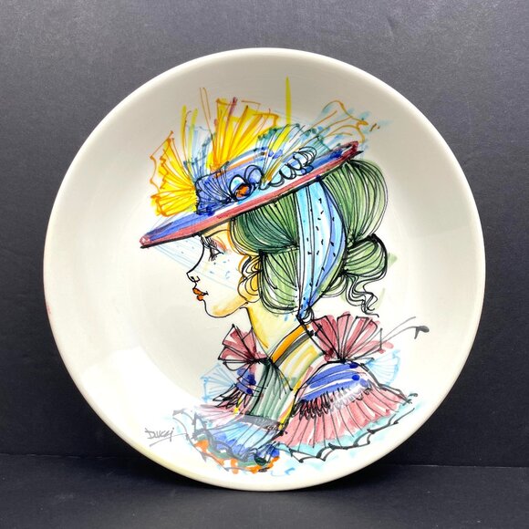 Vintage Italian Hand Painted Plate Woman Portrait Signed Ducati TSM 8.25” - Picture 1 of 5